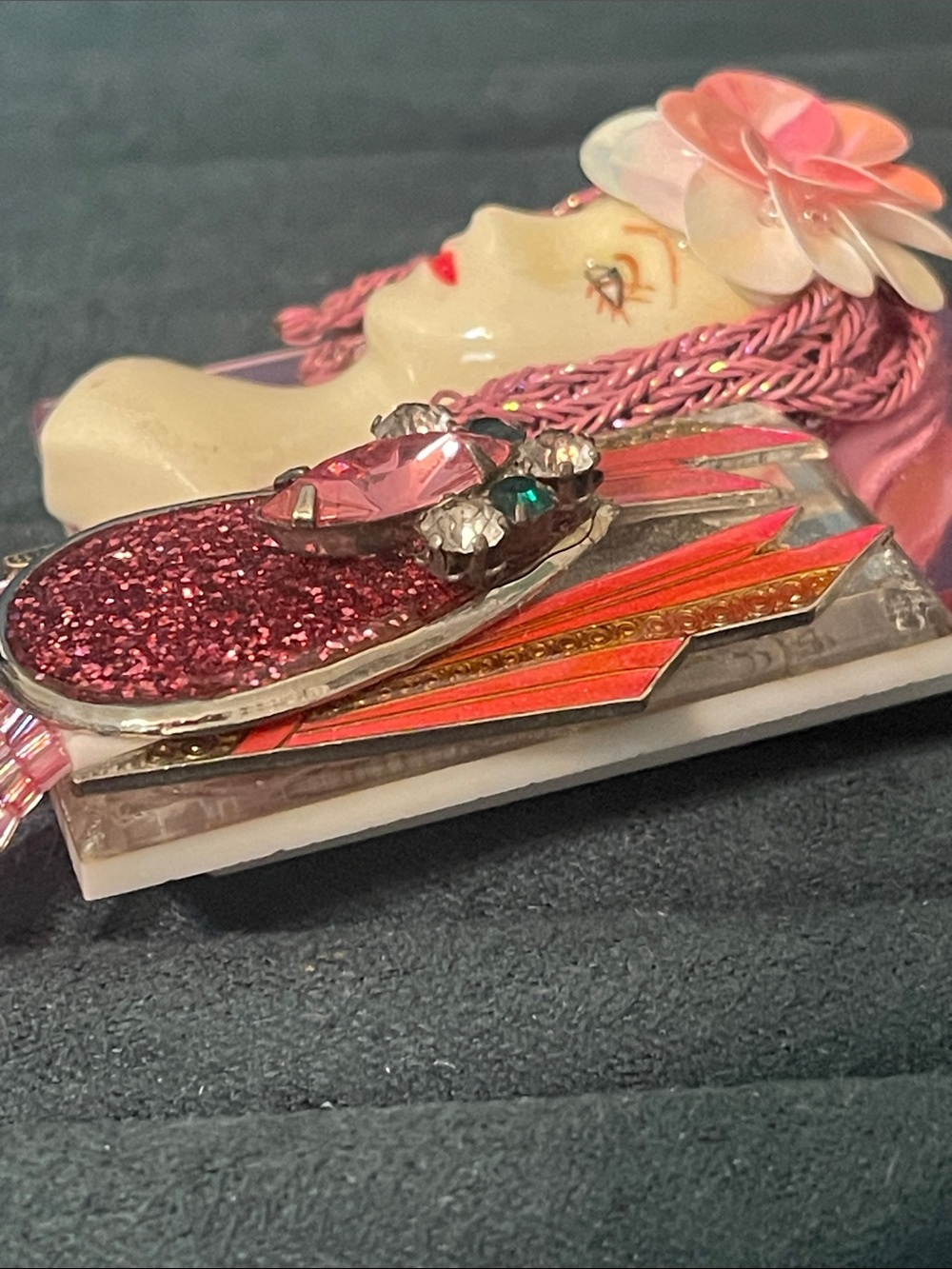 Vintage J-Bee Originals Handcrafted Art Deco Flapper Statement Brooch - Picture 9 of 13